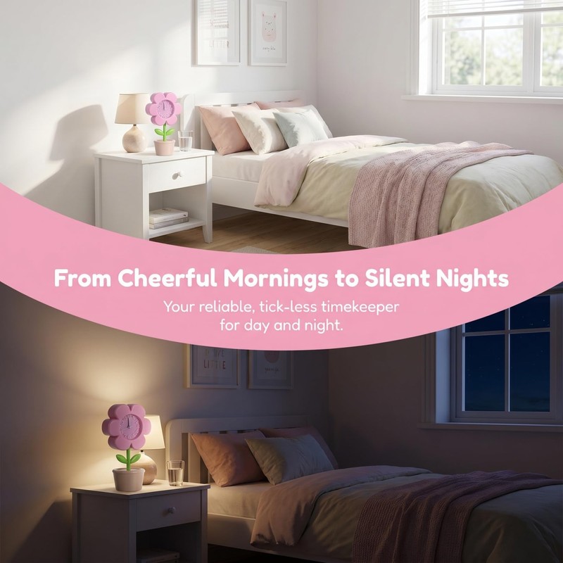 Artibetter Cute Flower Alarm Clock for Girls: Silent Movement &