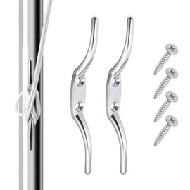 KIBBEH 2PCS 150mm Heavy Duty Silver Cleat Hooks - Extra Long Rust-Proof Metal Rope Cleats for Flagpoles, Boat Docks, Kayaks, Washing Lines - Weather-Resistant & Easy Mounting Marine Hooks