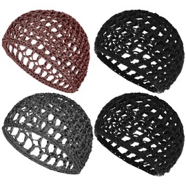 WLLHYF 4 Pack Hair Nets Cap Crochet Knit Snood Bonnets Sleeping Hairnet Fitted Hair Cover Wrap Comfortable Haircare Wave Cap for Keep Curls Ballet Serving Shower Bath Head Circumference 20-22in