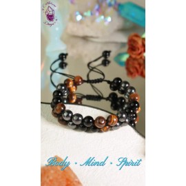 Unbranded Triple Protection Tiger Eye Hematite Obsidian Beaded Healing Women Men Bracelet
