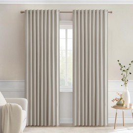 MIULEE Natural Back Tab Blackout Curtains 90 Inches Long 2 Panels Set for Living Room Bedroom Privacy, Rod Pocket/Pinch Pleat Thermal Insulated Room Darkening Pleated Light Blocking Drapes
