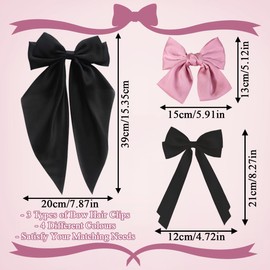 10Pcs Bow Hair Clips for Women, XingyLi Solid Color Big French Bowknot Hairpins with Long Silky Satin Tail, Simple Soft Hair Fastener Barrettes Accessories with Ribbon for Women Girls (3 Styles)