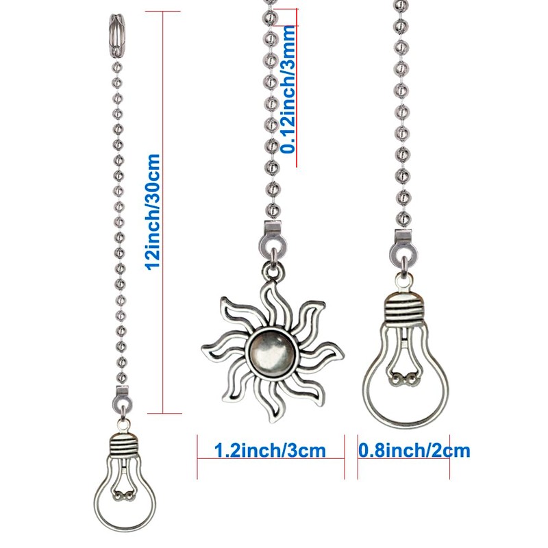 4 Pack Ceiling Fan Pull Chain, 12 Inch Pull Chains