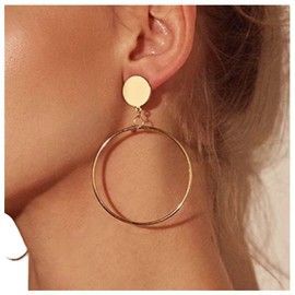 Aneneiceera Punk Exaggerated Circle Drop Earrings Large Circle Earrings Gold Circle Disc Stud Earrings Vintage Geometric Hoop Earrings Jewelry for Women and Girls