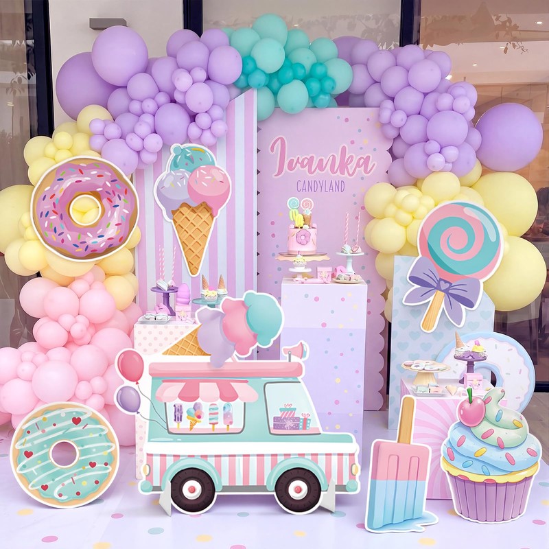 Fiwochic 7 Pcs Large Candyland Party Decorations with Stands, Dessert