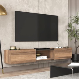 Atelier Mobili Floating TV Stand 65 Inch TV, Wall Mounted Media Console, Mid Century Modern TV Stand, Walnut TV Stand, TV Stand for Living Room, Floating Entertainment Center (Walnut, 69 Inches)