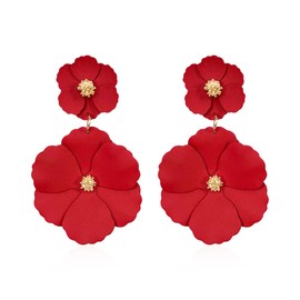 TOFBS Earrings Women Girls Flower Drop Long Matte Metal Earrings Boho Vintage Petal Fashion Jewellery Gifts Accessories, ✰