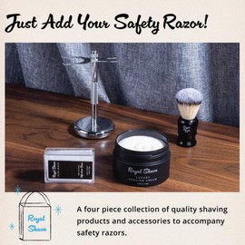 4-Piece Add-On Safety Razor Accessory Set by Royal Shave - Premium Shaving Cream, Chrome Stand, Shaving Brush & Alum Stone (Sandalwood)