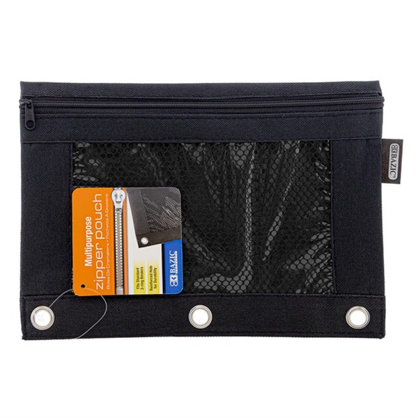 BAZIC Pencil Pouch 3 Ring Binder Pouch w/Rivet Enforced Rings