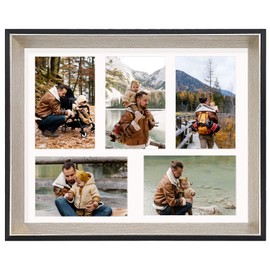 Space Art Deco, Wall Mounting Photo Frame Black with Panel Silver Champagne Beveled Picture Frame (11x14 Frame for 11x14 Picture Without Mat or 5 4x6 Picture with White Mat, 1 Pack)