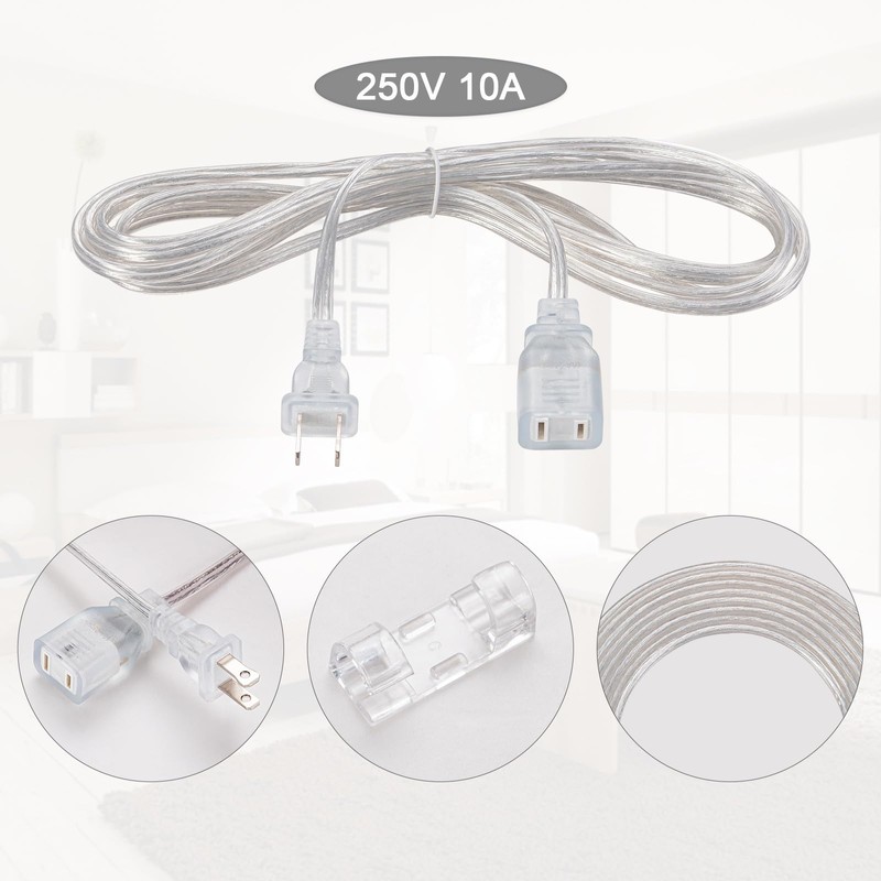 GoYeel 2 Part Clear Extension Cord, Thin Extension Cable White