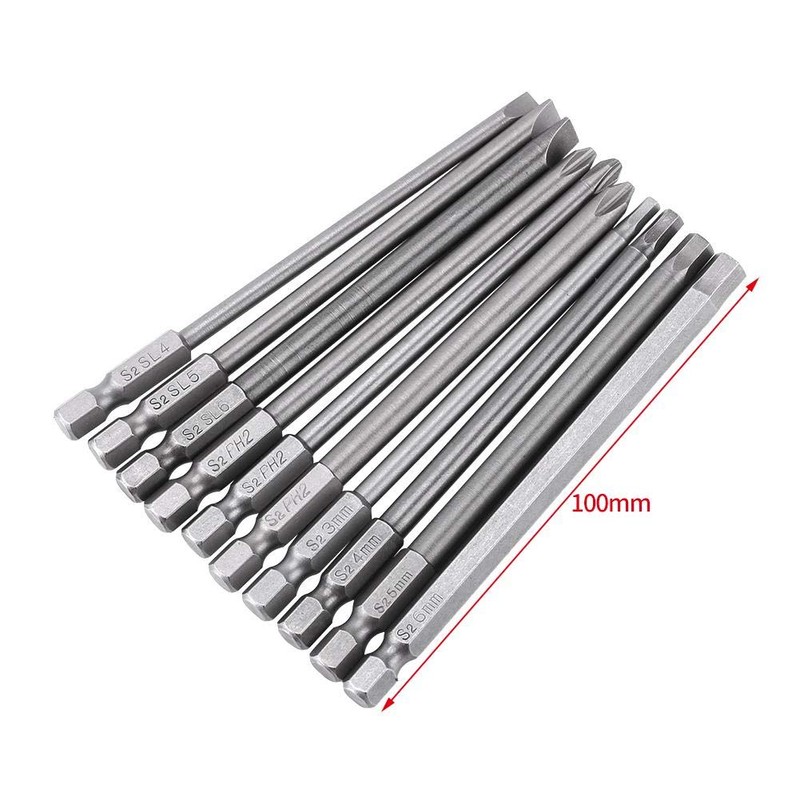 10pcs 1/4 Inch Hex Shank Long Magnetic BST Screwdriver Bits