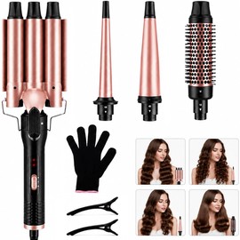 4 en 1 Rizador de Cabello Profesional Set, Tecnología Cerámica de Turmalina | Tenaza para Rizar con Temperatura Ajustable, 3S Calefactor Rápido, Rizos Duraderos y Sin Daños, con Guante y 2 Clips