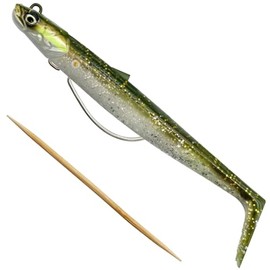 Savage Gear Sandeel V2 Weedless – 2 Rubber Fish + 1 Jig Head, Size/Weight/Colour: 13 cm/33 g/Green Silver UV