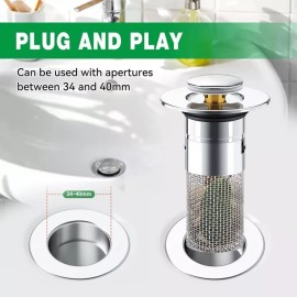 2x Bathroom Sink Stopper Hair Catcher Bathroom Pop Up Sink Strainer Drain Filter