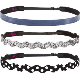 Hipsy Women's Adjustable Non Slip Wave Polka Dots & Bling Glitter Fashion Headbands 3-pack (Black/Gunmetal/Navy)