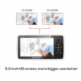 5 inch Video Baby Monitor with Two Camera and Audio, Night Vision, 4X Zoom, 1000ft Range 2