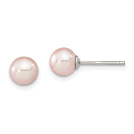 Sterling Silver Rh-plated 6-7mm Purple Freshwater Cultured Round Pearl Stud Earring