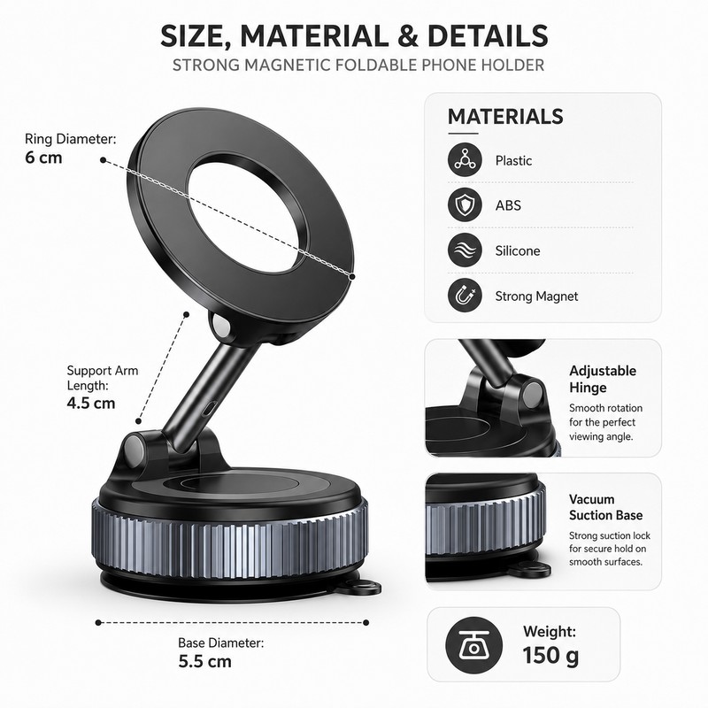 Magnetic Phone Holder for Car & Desk – Foldable 360°