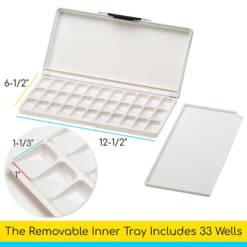 MEEDEN 気密漏れ防止水彩パレット トラベルペイントトレイ 広い混合エリア付き 33ウェルピンク 折りたたみパレット 水彩 ガッシュ アクリルペイント用 (レッド)