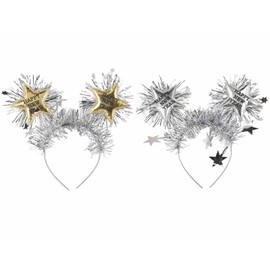 Nenluny 2pcs Happy New Year Headband Tiara Gold Silver Star Hairband Headdress Hair Accessory for 2025 New Years Eve Party Decoration Supplies