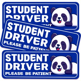 Student Driver Please Be Patient Car Magnet, Blue Panda Series Cute Picture, Patient with Reflective Magnetic Bumper Sticker Set Detachable, Novice Safety Signs.Set of 3