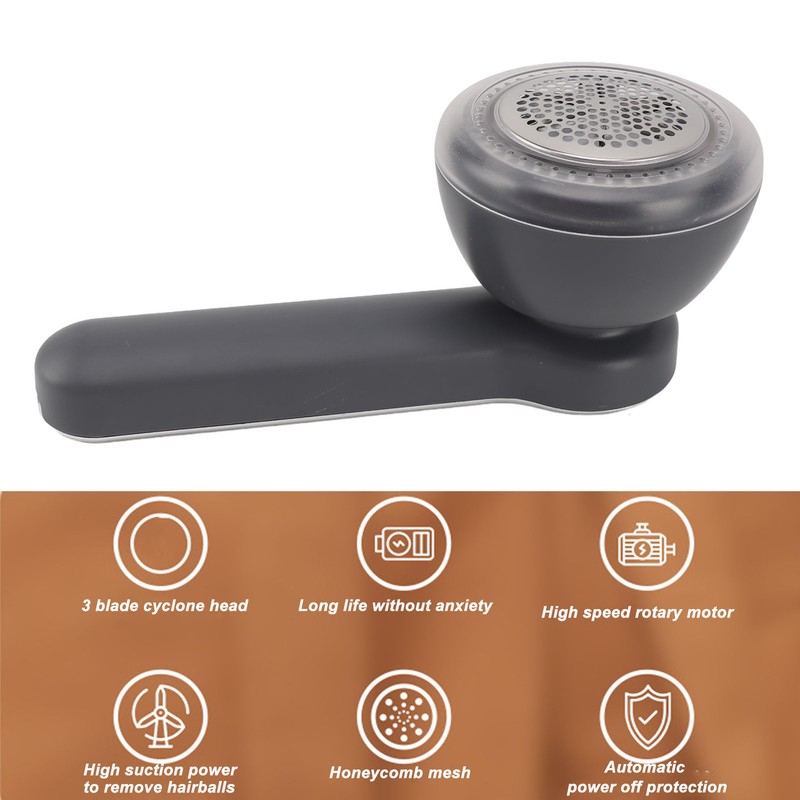 Electric Lint Remover USB Rechargeable Grey 1000mAh Low Noise Sweater