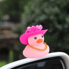 wonuu Pink Rubber Duck with Heart-Shaped Sunglasses Car Ducks Small Duckies with Cowboy Hat, Solid-Pink