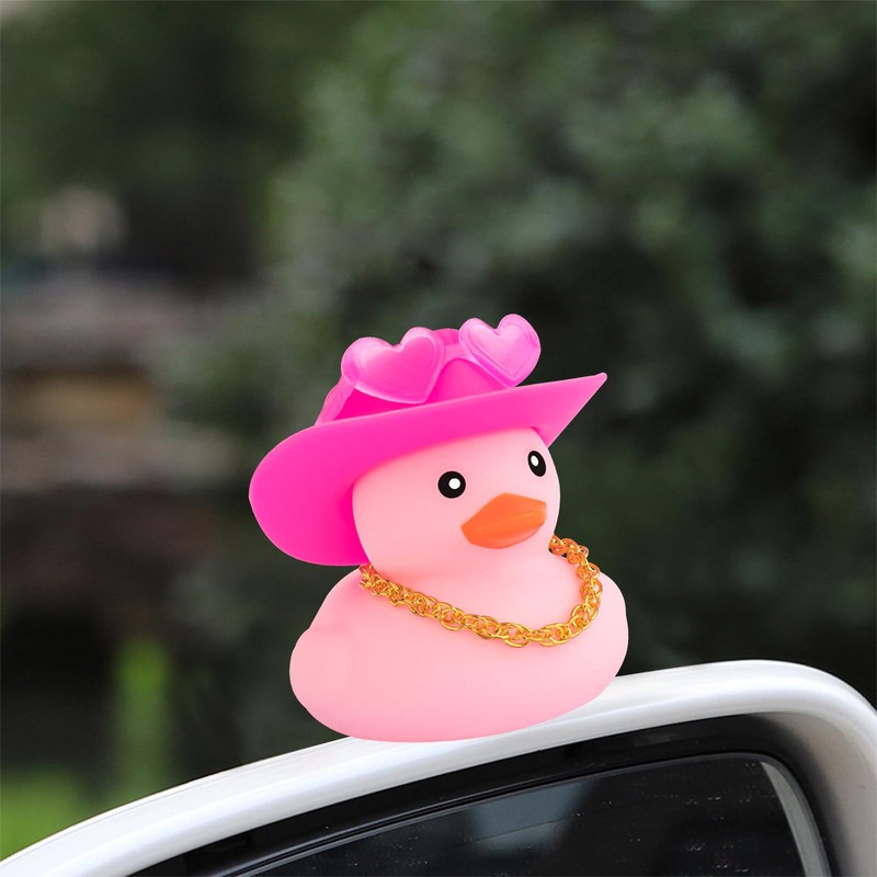 wonuu Pink Rubber Duck with Heart-Shaped Sunglasses Car Ducks Small