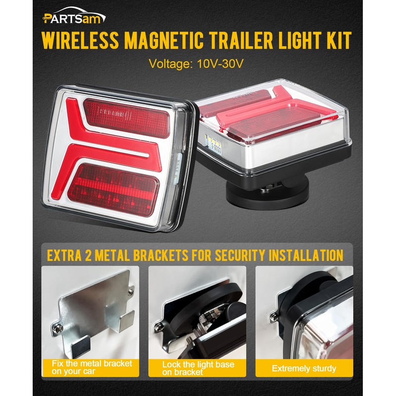 Partsam LED Wireless Trailer Lights Kit Magnetic Towing Tail Lights