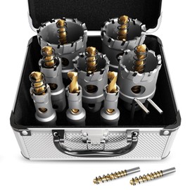 10 PCS (1/2" to 1-7/8") Carbide Hole Saw Kit for Metal - Heavy Duty TCT Hole Cutter Drill Bits Set with Titanium Pilot & L-Wrench, for Stainless Steel,Iron,Aluminum, Metal