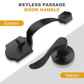 Probrico Black Heavy Duty Front Entry Handleset, Passage Lock Grip Handle with Wave Lever Keyless Door Locks, Interior and Exterior Entrance Door Handle with Reversible Handed Lever,1Pack