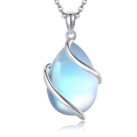 POPLYKE Moonstone Necklace Sterling Silver Teardrop Pendant Necklace Jewelry for Women