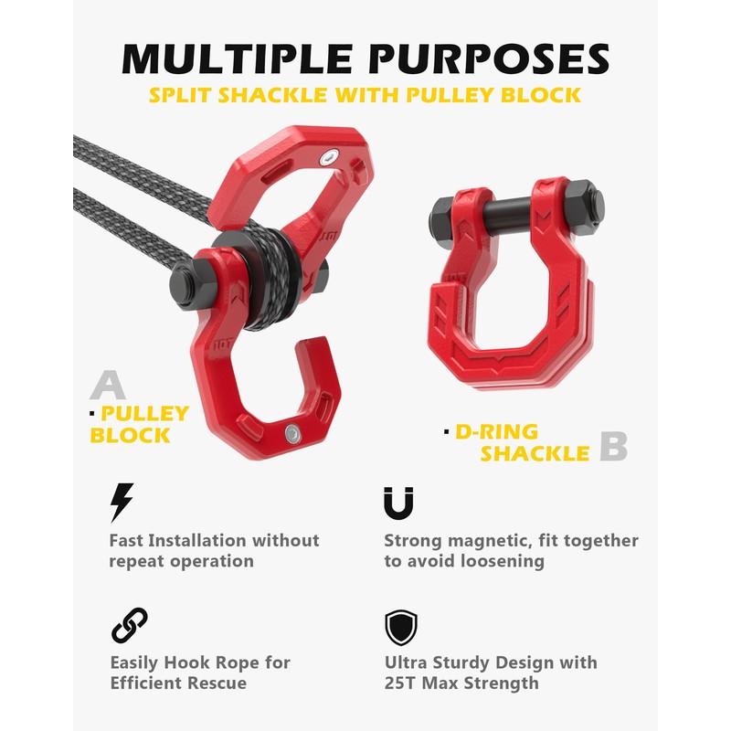 A-BOAR Snatch Block D-Ring Shackle Set, 3/4” Towing Winch Shackle