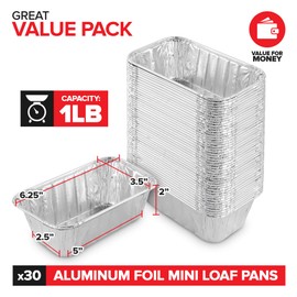 Stock Your Home 1 Lb Aluminum Foil Mini Loaf Pans (30 Pack) Disposable Small Loaf Pan – 1 Pound Baking Tin Liners, Perfect to Bake Cakes, Bread Loaves, and Meat - 6 x 3.5 x 2
