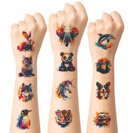 Watercolour Animal Temporary Tattoos for Kids 60 Styles Waterproof Animal Theme Fake Tattoo Stickers Body Arm Shoulder Tattoo Stickers Animals Stickers for Birthday Party Supplies Classroom Rewards