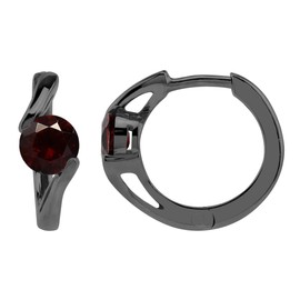 Silvershake 1.2ct. 5mm Natural Round Shape Garnet Black Rhodium Plated 925 Sterling Silver Huggie Hoop Earrings
