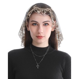 Bozidol Church Catholic Veils for Women - Princess Style Sacred Heart & Rose Embroidered Lace Mantilla Chapel Veil Latin Mass Head Coverings