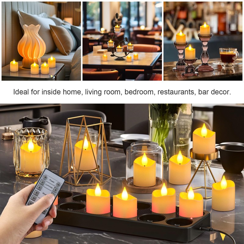 PChero Rechargeable Flameless Candles with Remote Timer & Charging Base,
