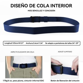 2 Piezas Cinturón Táctico Casual De Nylon Con Hebilla Deslizante Automática,Ajustable,Cinturón De Trabajo Casual De Negocios Para Hombre (Negro + Azul-02, Genérico)