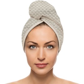 FAB-ON UK Hair Dry Towel 100% Cotton Popcorn Turban Style Instant Drying Quick Absorbent Lightweight Button & Loop Closure One Size Hair Dry Cap For Curly Long Hair 26x70 CM