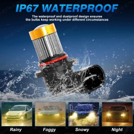 SHENKENUO Pair of 9145 9140 H10 LED Fog Light Bulbs 3000K Cool Yellow Lamps 5000LM