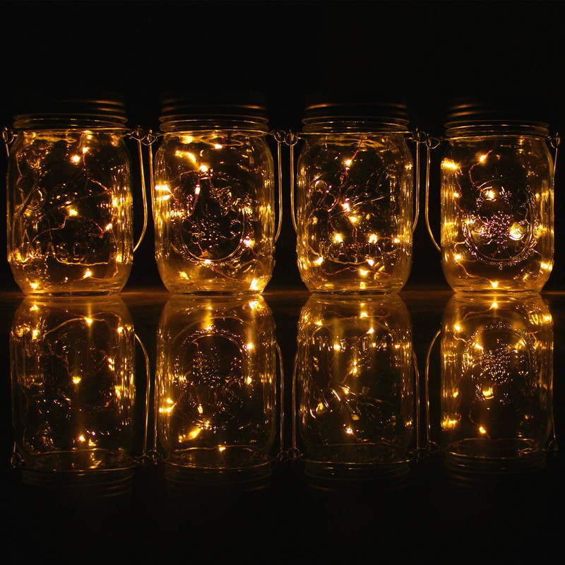 CHBKT 4-Pack Solar-powered Mason Jar Lights (Mason Jar / Handle
