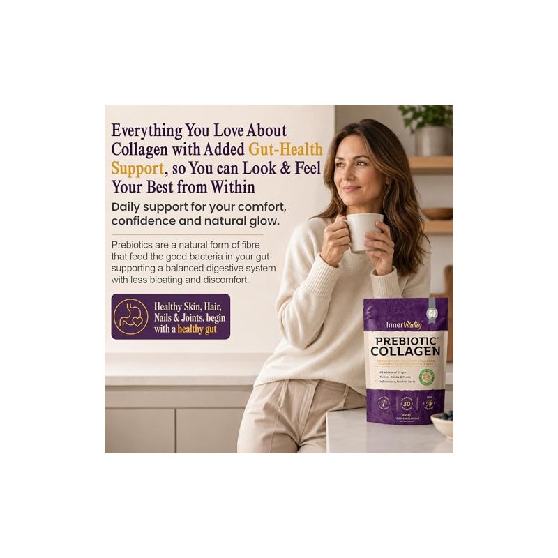 Prebiotic Collagen Powder - 420g Hydrolysed Collagen Peptides & Prebiotics