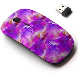 mouse inalámbrico de 2,4 G con bonito diseño de patrón para todos los portátiles y escritorios con nanoreceptor, pintura púrpura, azul, rosa