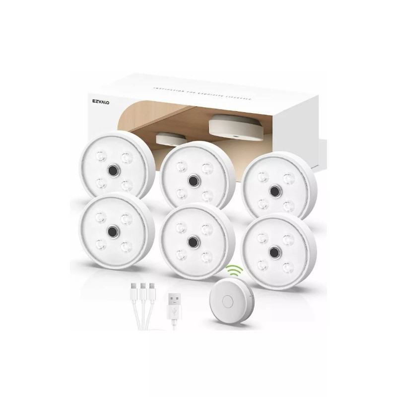 EZVALO Puck Lights with Remote Control Rechargeable LED Puck Lights