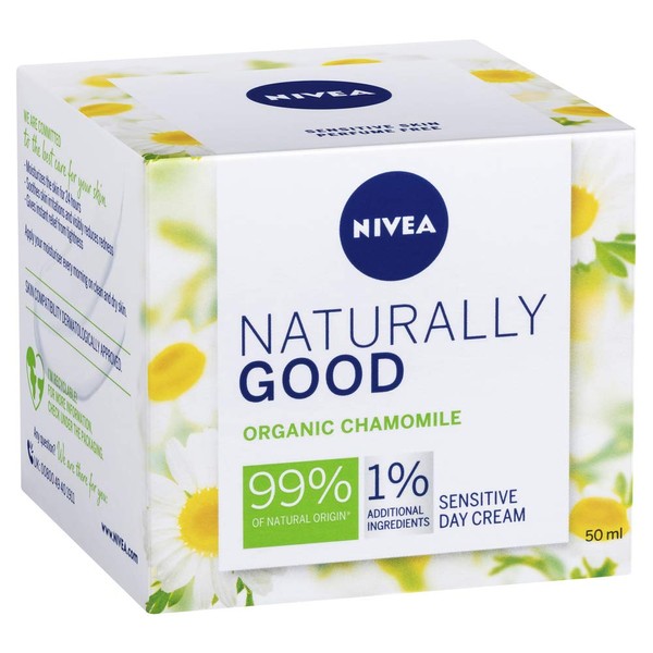 NIVEA Naturally Good Radiance Sensitive Day Cream (50 ml), Moisturising Face Cream + Organic Chamomile Extract, Face Moisturiser for Sensitive Skin, Soothing Moisturiser