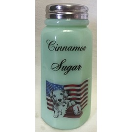 Sugar Shaker - Paneled - Rosso Exclusive - Jade w/Cats, Dogs, Birds - American Made - Mosser Glass USA (Dalmation w/Cinnamon Sugar)
