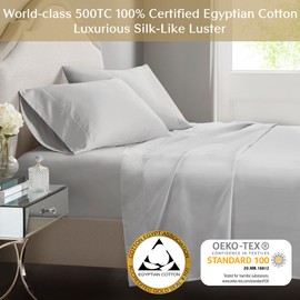 CROSCILL Egyptian Cotton Pillowcases Luxuriously Soft 500TC 2 Piece Set Cotton Pillowcases, Single Line Baratta Stitch Accent, All Seasons 100% Certified Egyptian Cotton Pillow Cover, Standard Grey