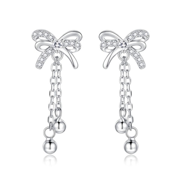 Bow Earrings for Women Sterling Silver: Bow-Knot Stud Dangle Stud